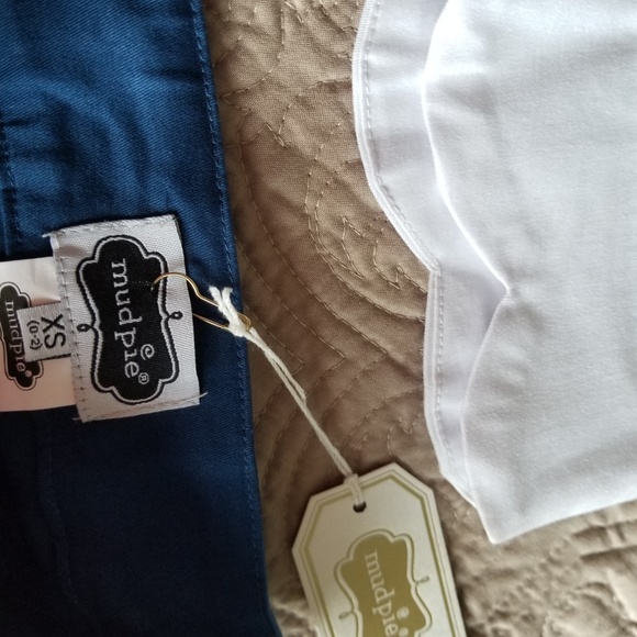 2 PAIR Mud PieNWT Scalloped Shorts White & Navy XS - Picture 5 of 5